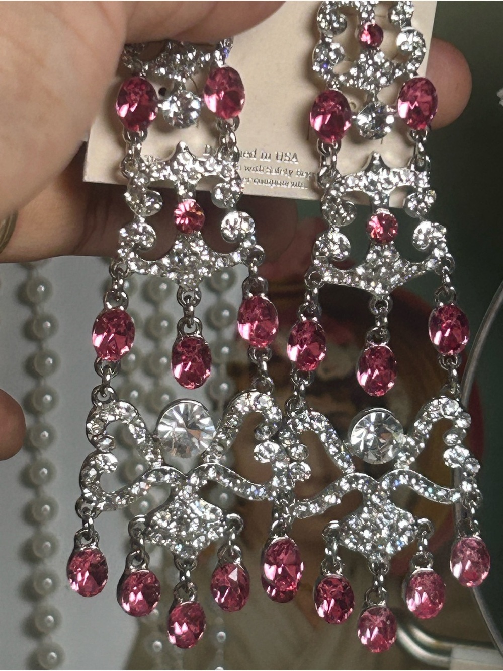 Elegant Pink Crystal Chandelier Earrings - Women Jewelry